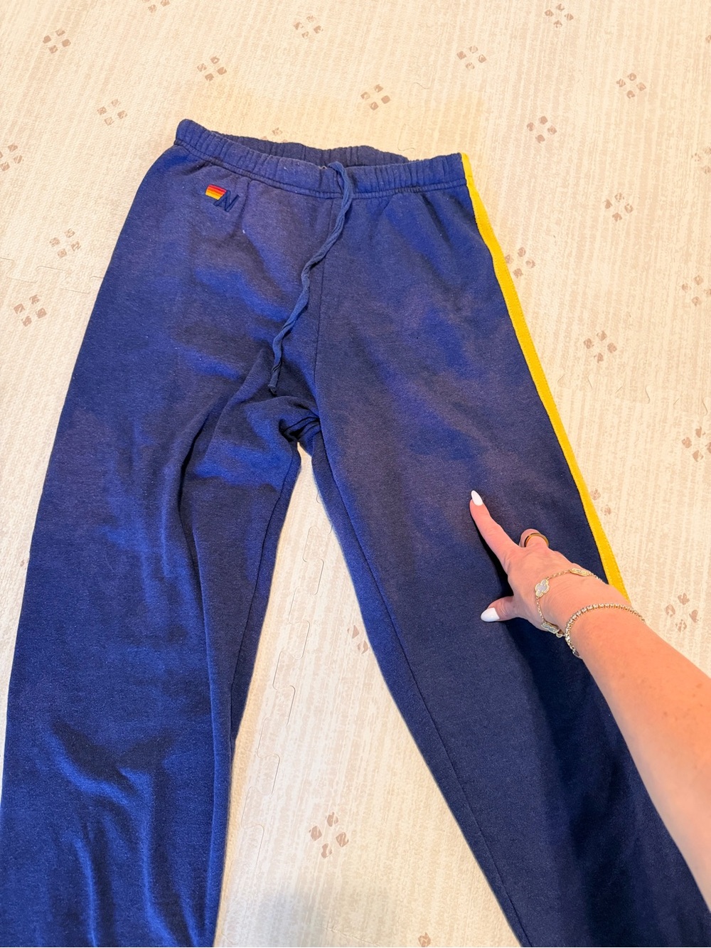 Aviator Nation Navy Track Pants with Rainbow Side Stripes some discoloration - Picture 4 of 5